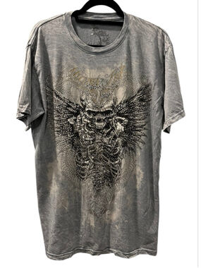 Miami Ink Vintage Y2K Skull Wings Bling Stone Wash Men's T-Shirt Size XL